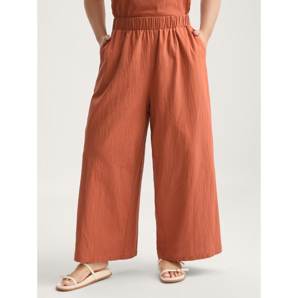 Plus Size Pure Cotton Overlap Hem Co-Ord Set Rust Women Everyday-Casual Overlapping No stretch Sleeveless Sleeveless Round Neck 12/L Side seam pocket Two-Piece sets BloomChic Product Image