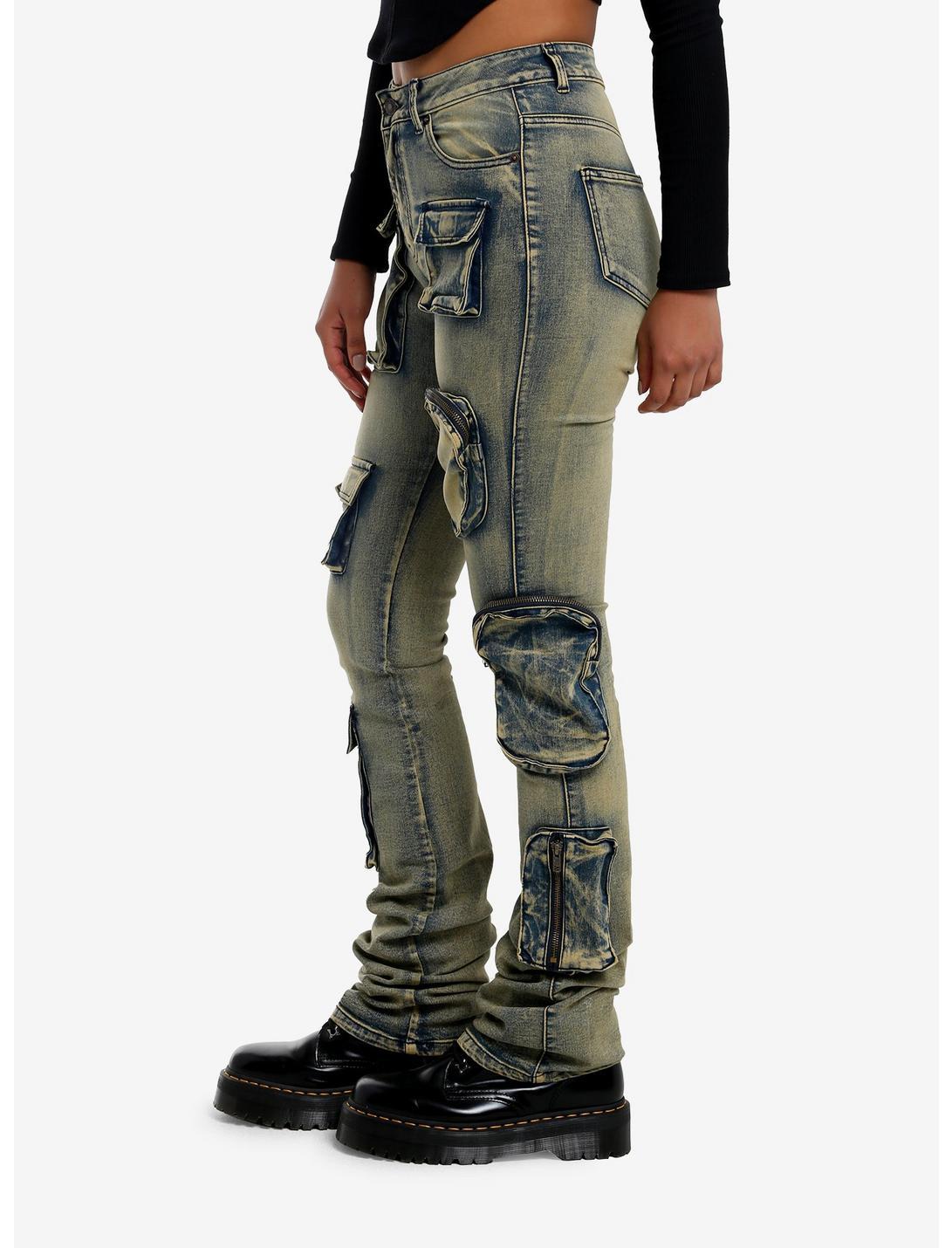 Vintage Wash Cargo Stacked Denim Pants Product Image