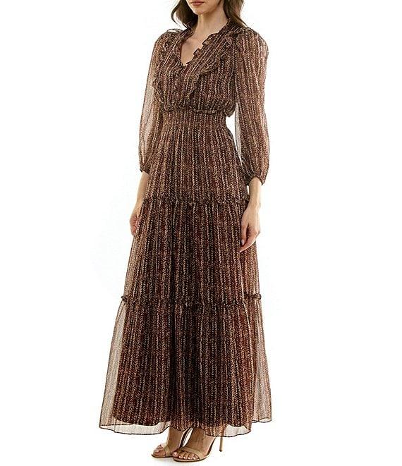 Moda Tara Yoryu Chiffon 3/4 Sleeve Tiered Skirt Dress Product Image
