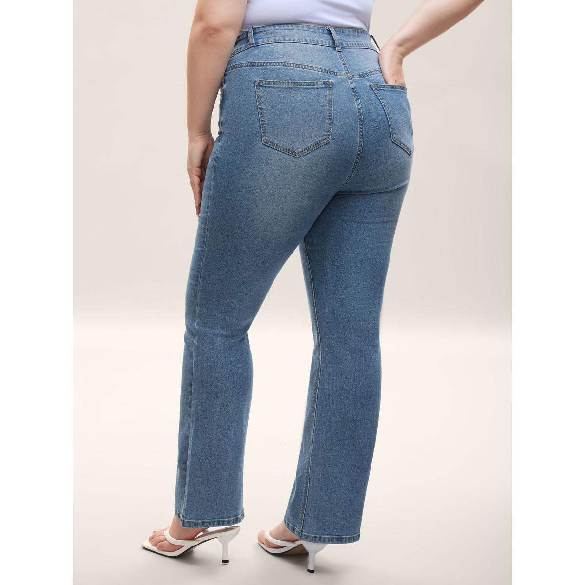 Plus Size Classic Bootcut Mid-Rise Jeans Women Bluevintage Medium stretch Slanted pocket Jeans BloomChic 24/3X Product Image