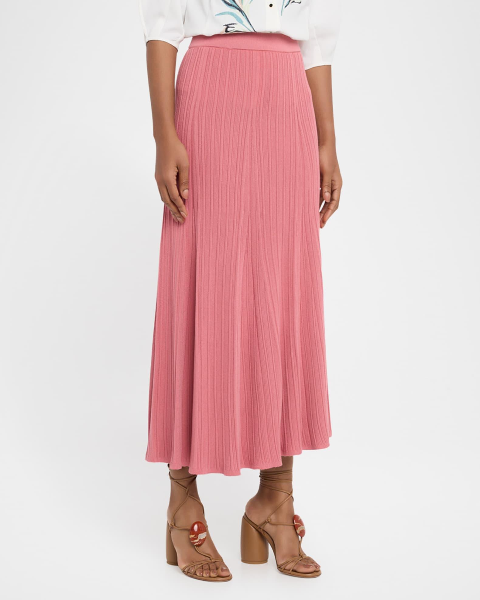 Flared Ribbed Soft Knit Midi Skirt Product Image