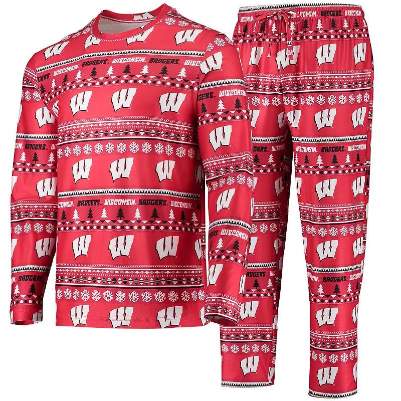 Men's Concepts Sport Red Wisconsin Badgers Ugly Sweater Long Sleeve T-Shirt and Pants Sleep Set, Size: XL Product Image