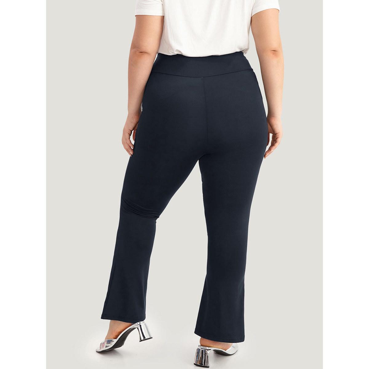 Plus Size Tummy Control Flare Leg Split Hem Leggings Women Midnight Elegant High stretch Flare Leg High Rise Dailywear Leggings BloomChic 22-24/3X Product Image