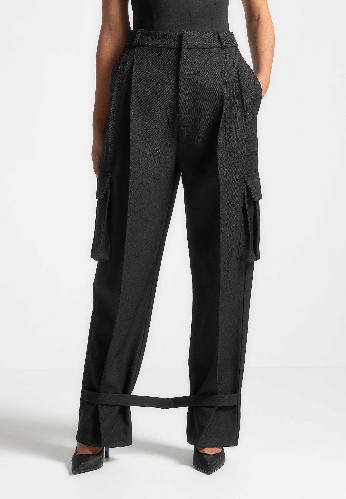Danielle - Tailored Pleated Cargo Trousers - Black Female Product Image