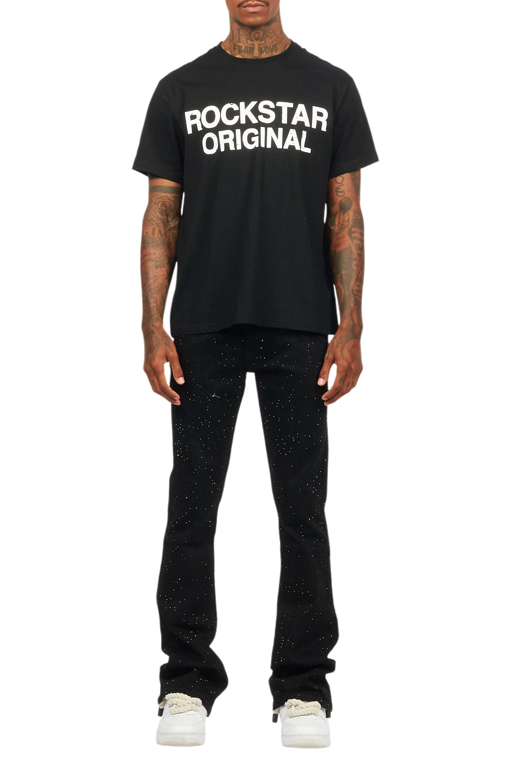 Lucki Black Rhinestone Stacked Flare Jean Male Product Image