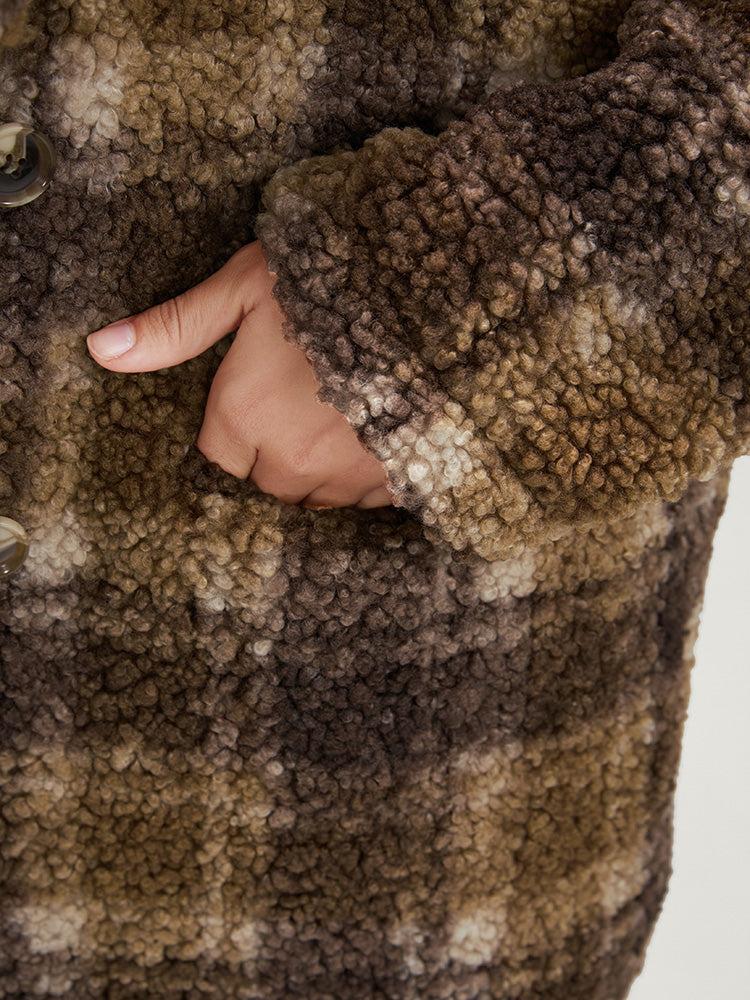 Plaid Pocket Double Breasted Teddy Coat Female Product Image