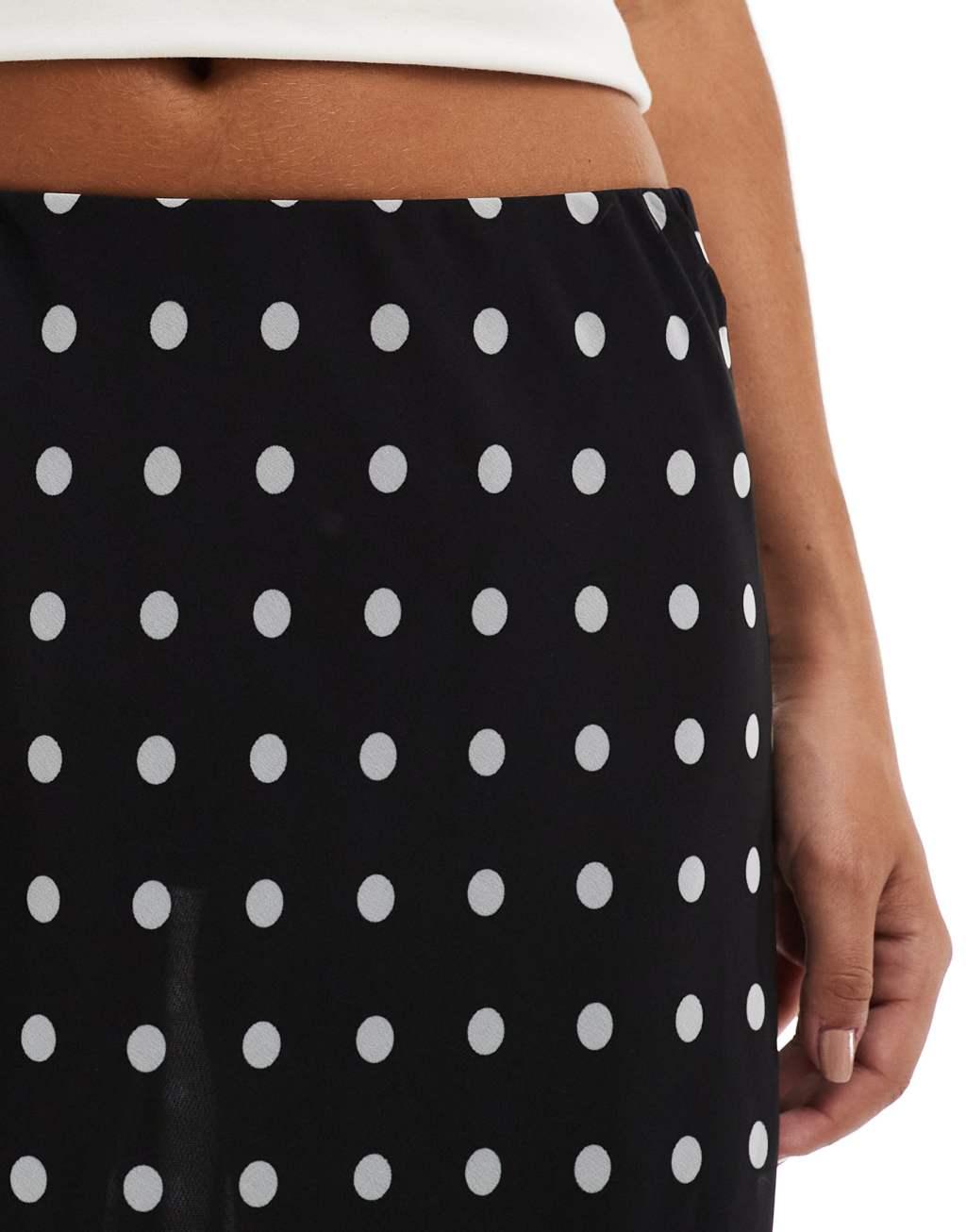 ASOS DESIGN chiffon bias maxi skirt in polka dot Product Image