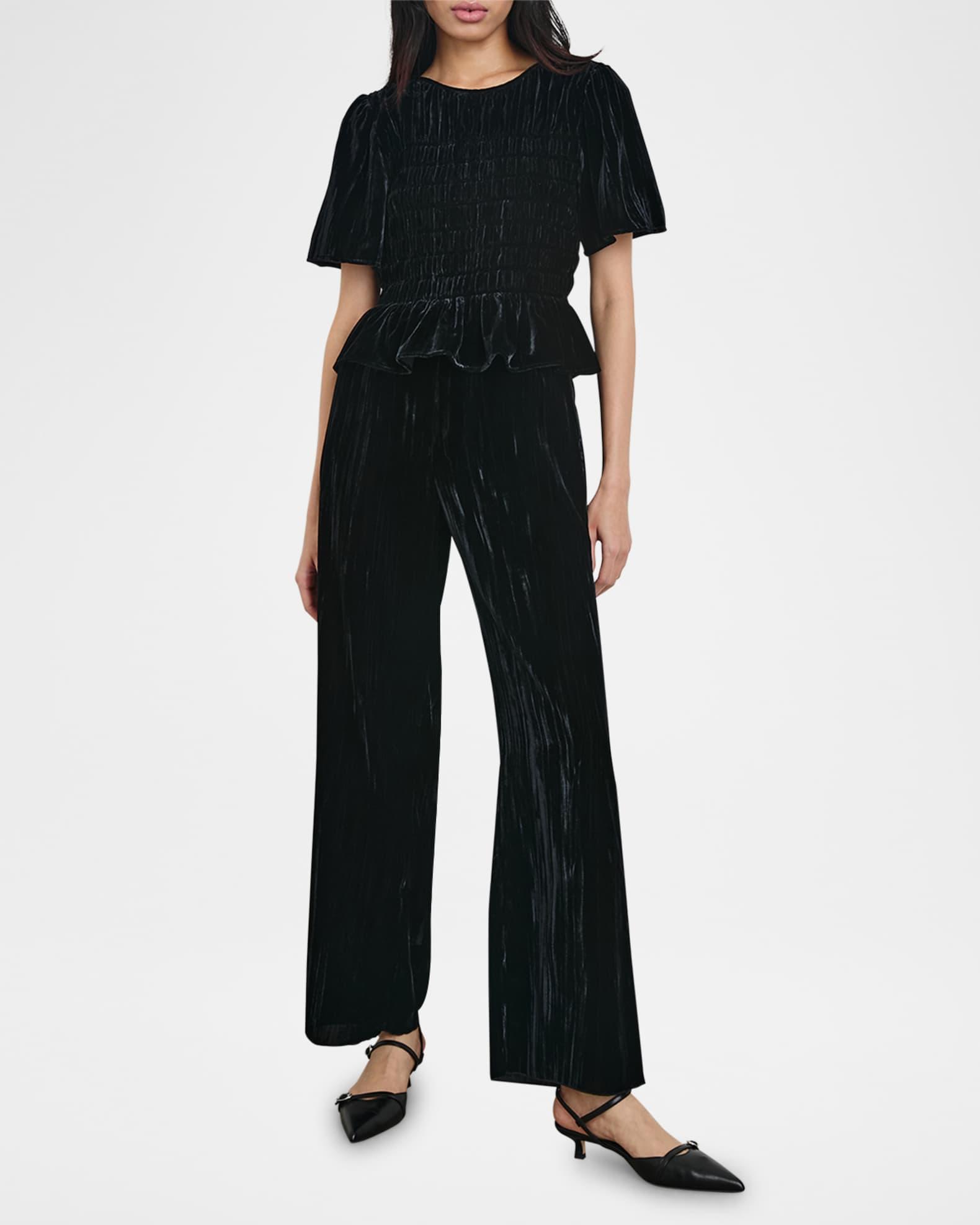 Rosie Smocked Peplum-Hem Velvet Blouse Product Image