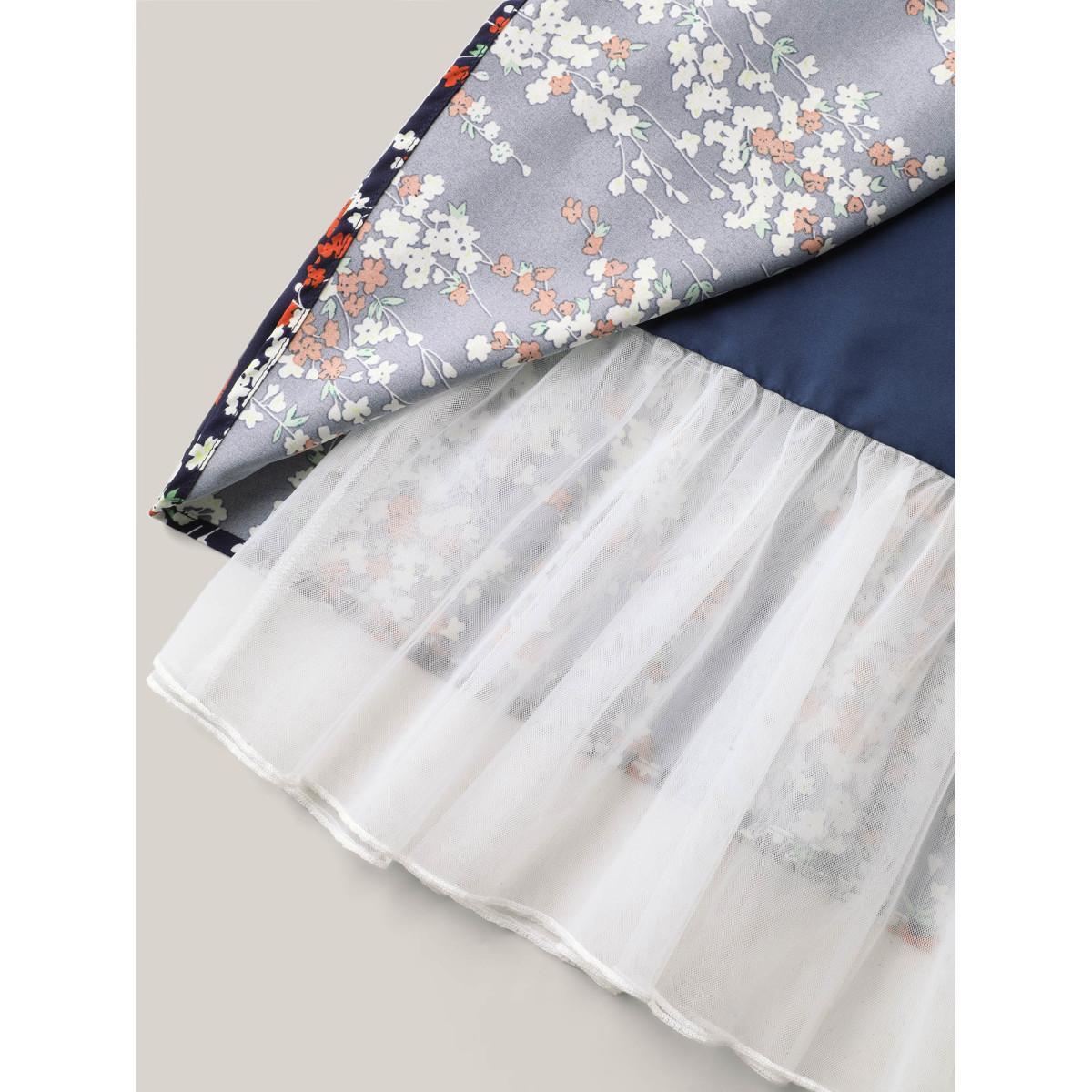 Plus Size Ditsy Floral Print Lace Hem Midi Dress Indigo Women Square Neck Sleeveless Curvy BloomChic 14-16/1X Product Image