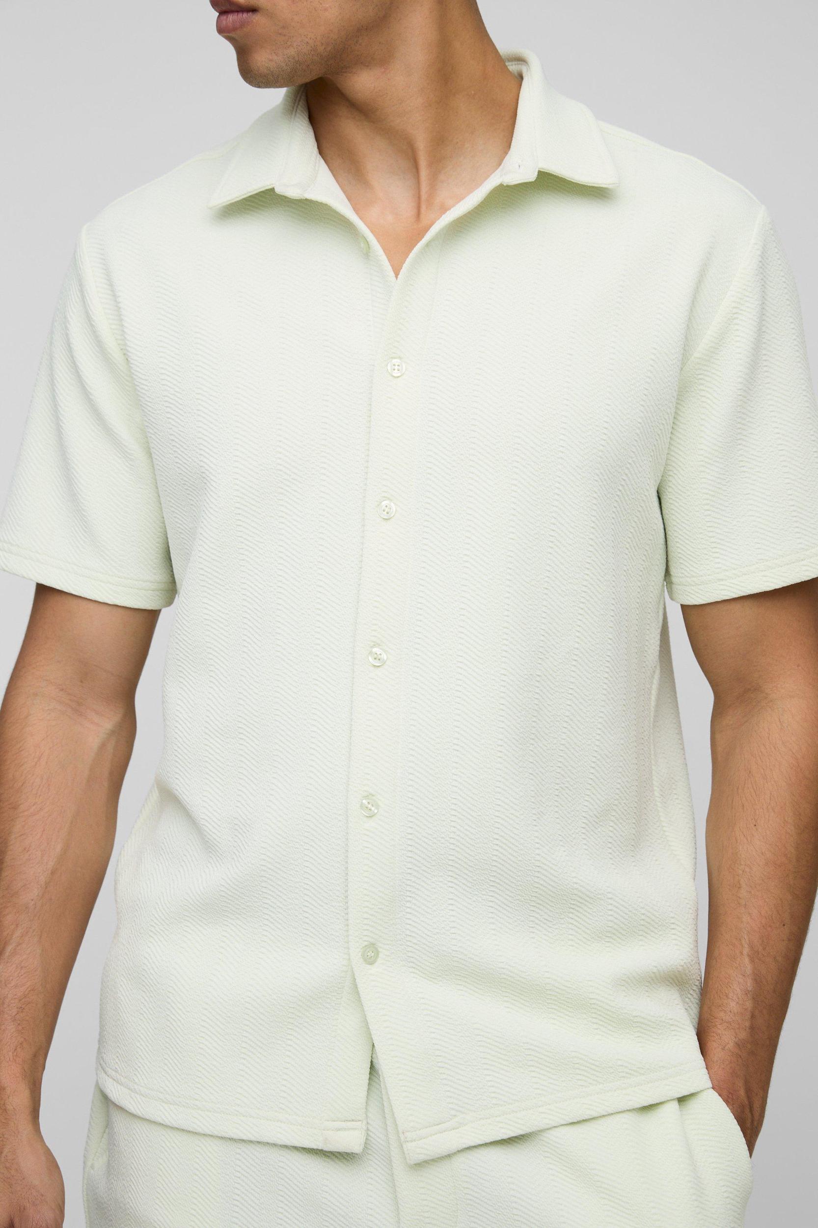 Regular Fit Jersey Herringbone Shirt And Short Set | boohooMAN USA Product Image