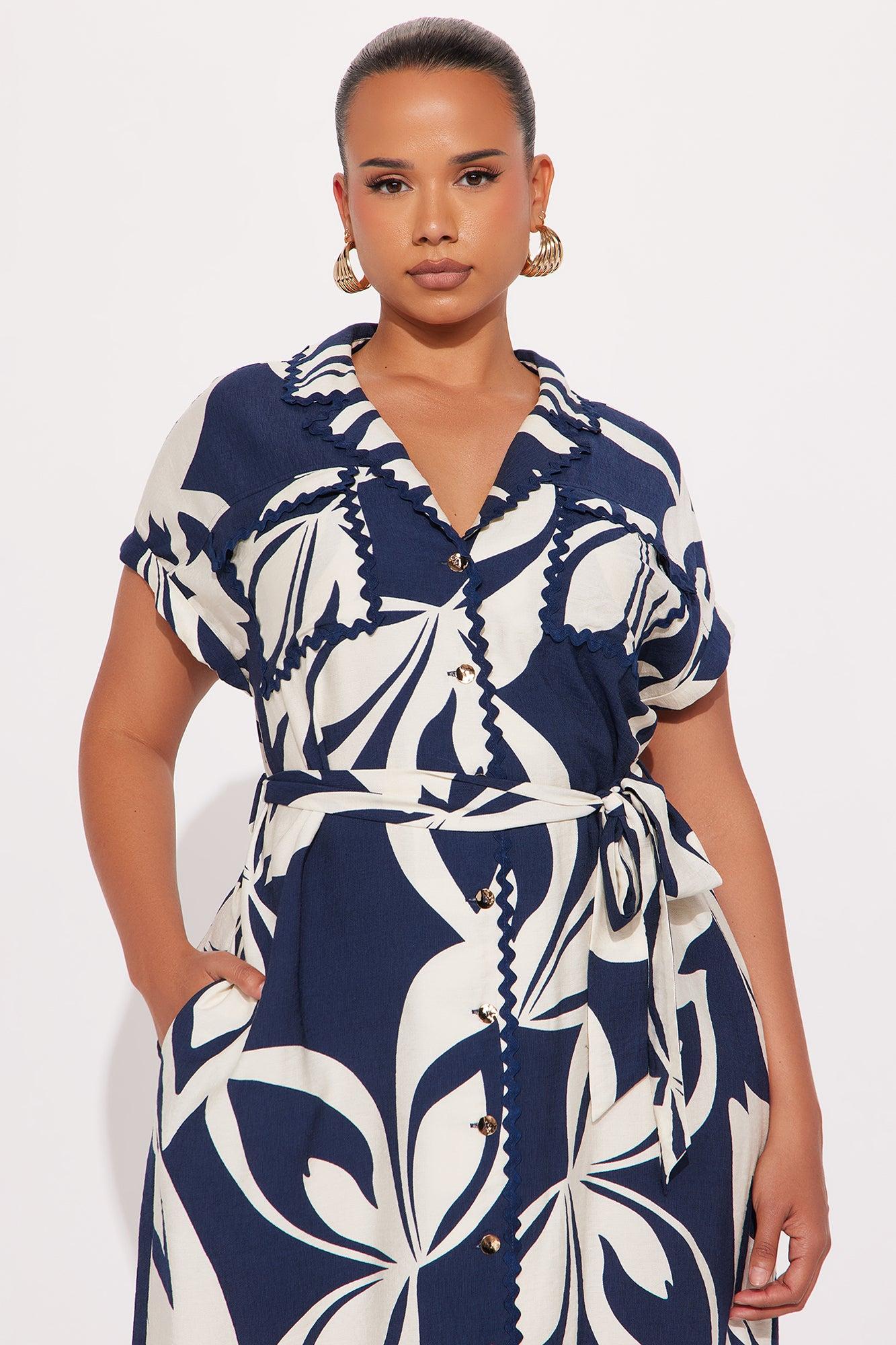 Morin Linen Midi Dress - Blue/combo Female Product Image