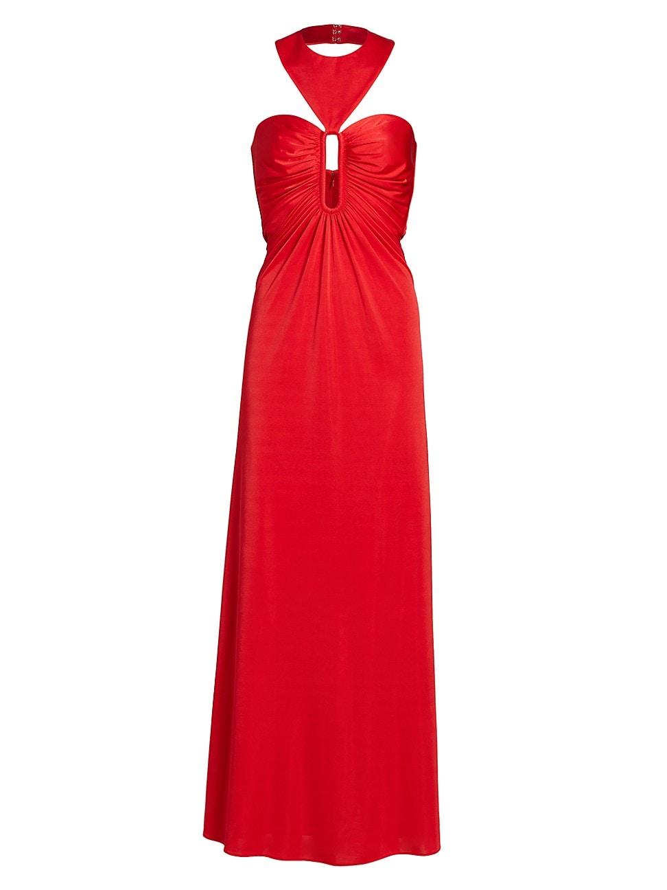 Womens Victoria Ruched Jersey Halter A-Line Gown Product Image
