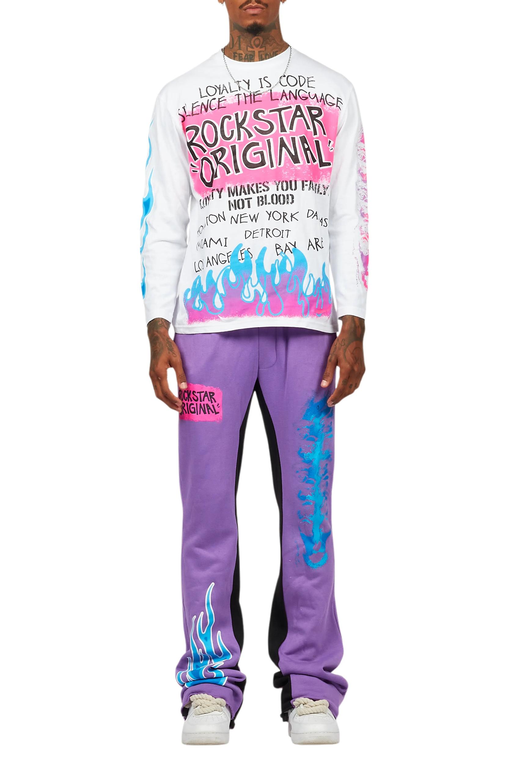 Beno Purple/White Long Sleeve T-Shirt/Baggy Pant Set Male Product Image