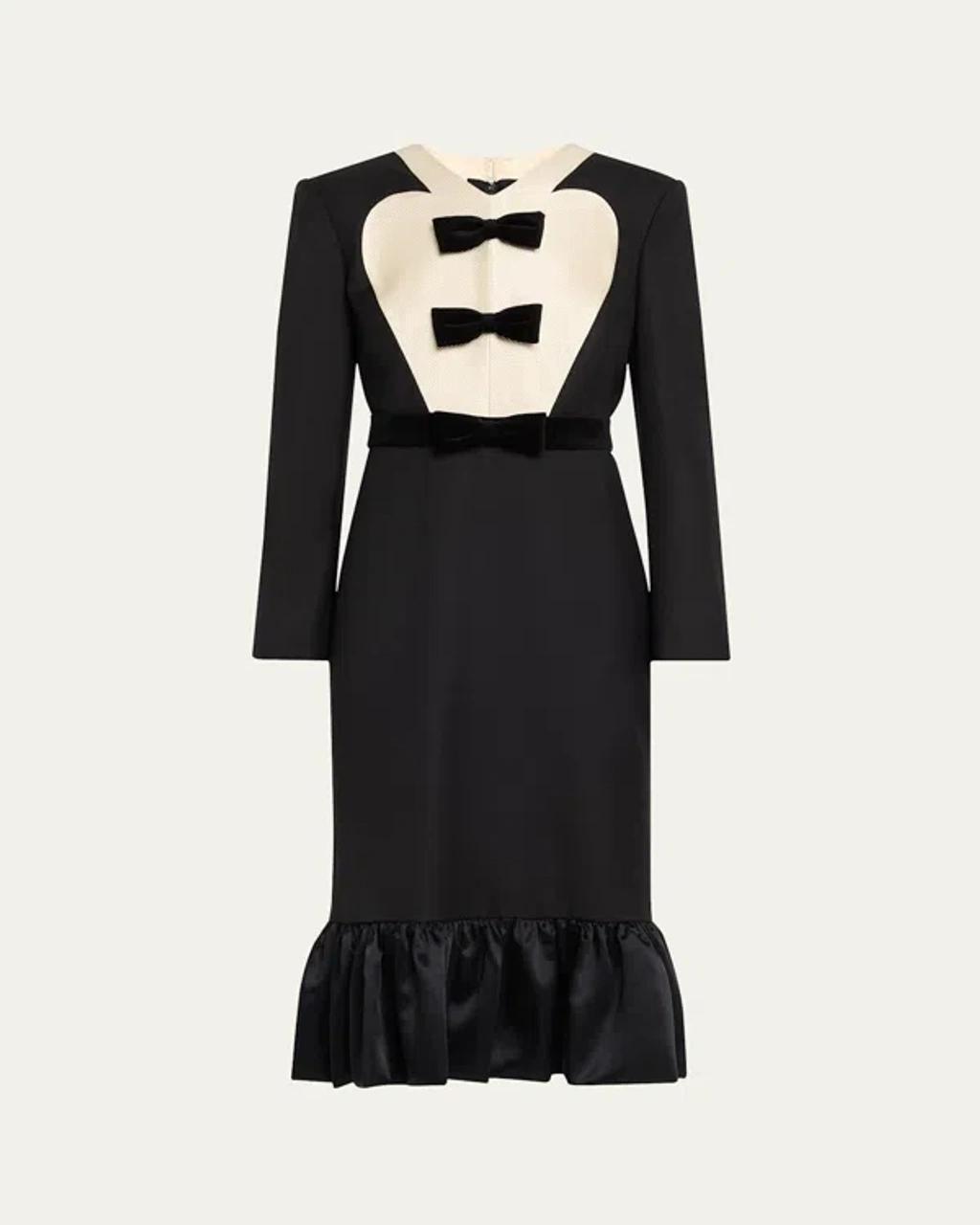 VALENTINO Virgin Wool Midi Dress With Bows In Black Product Image