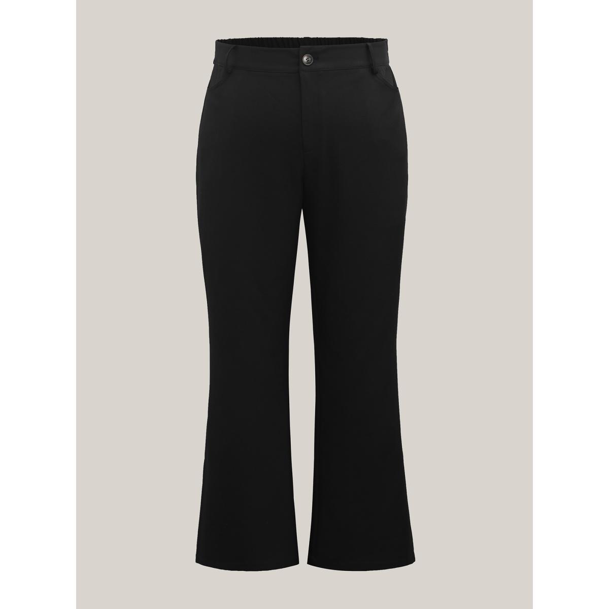 Plus Size Side Slit Plain Bootcut Pants Women Black Workwear Essentials Bodycon Mid Rise Office Pants BloomChic 10/M Product Image