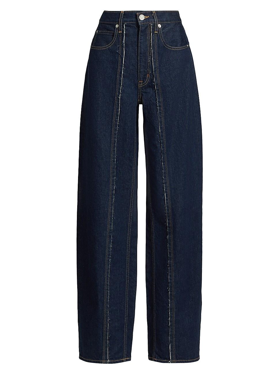 Womens Cassie High-Rise Raw-Edge Seamed Barrel-Leg Jeans Product Image