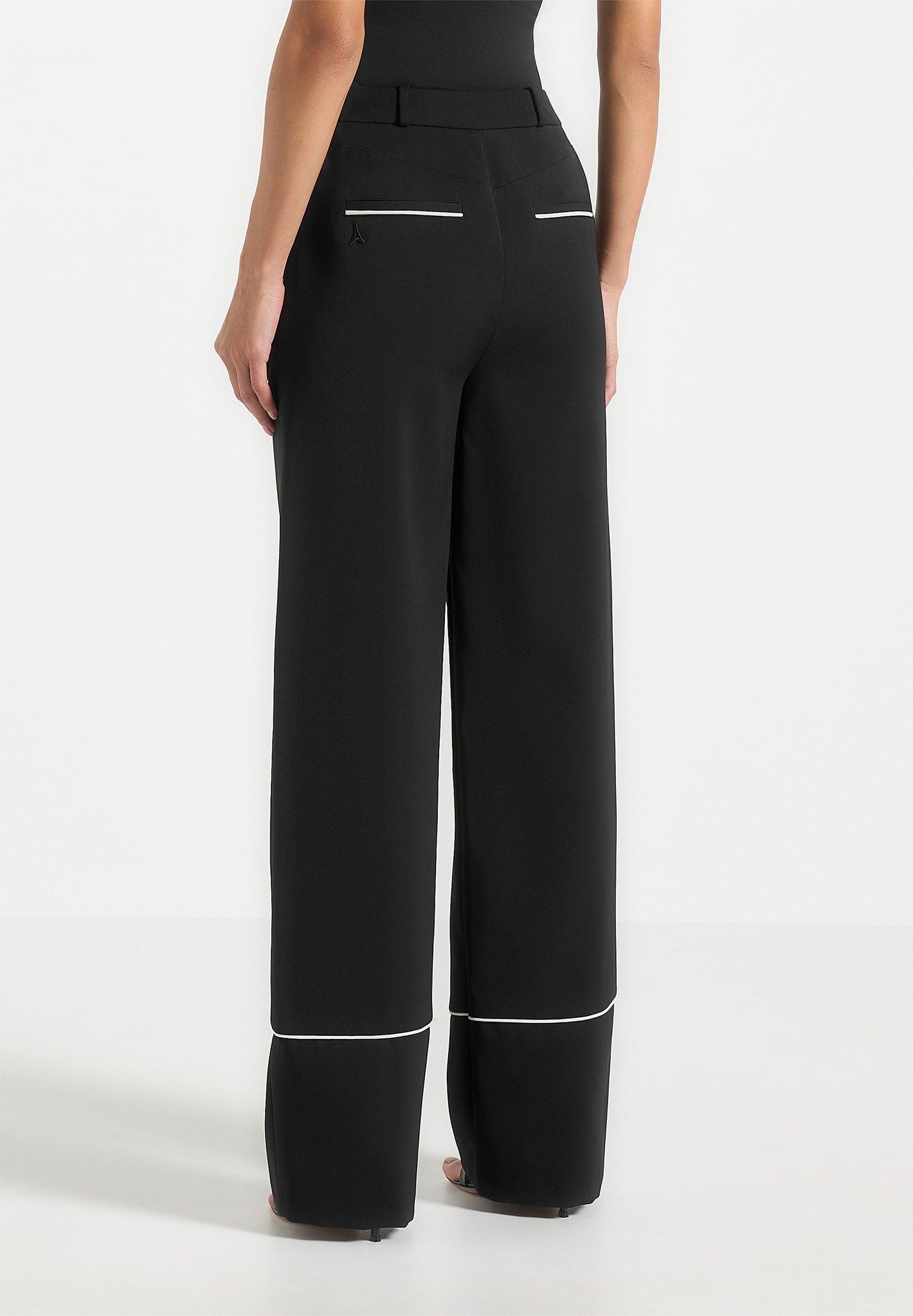 Mina - Contrast Piped Pleated Trousers - Black/White Female Product Image