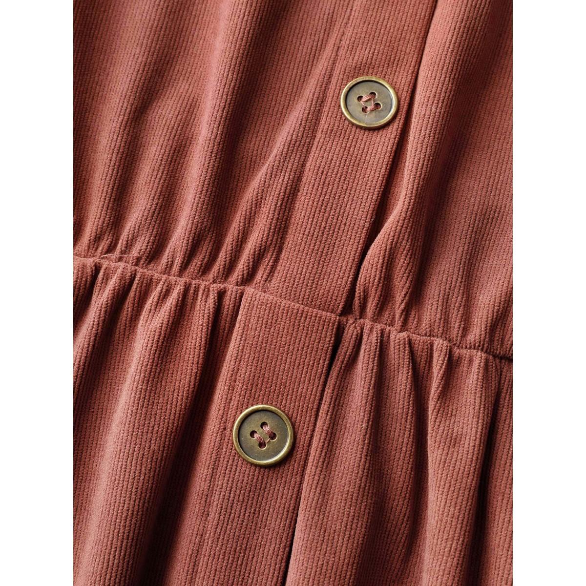 Plus Size Corduroy Tab Sleeve Belted Midi Dress Rust Women Timeless Belted Shirt collar Long Sleeve Curvy BloomChic 18-20/2X Product Image