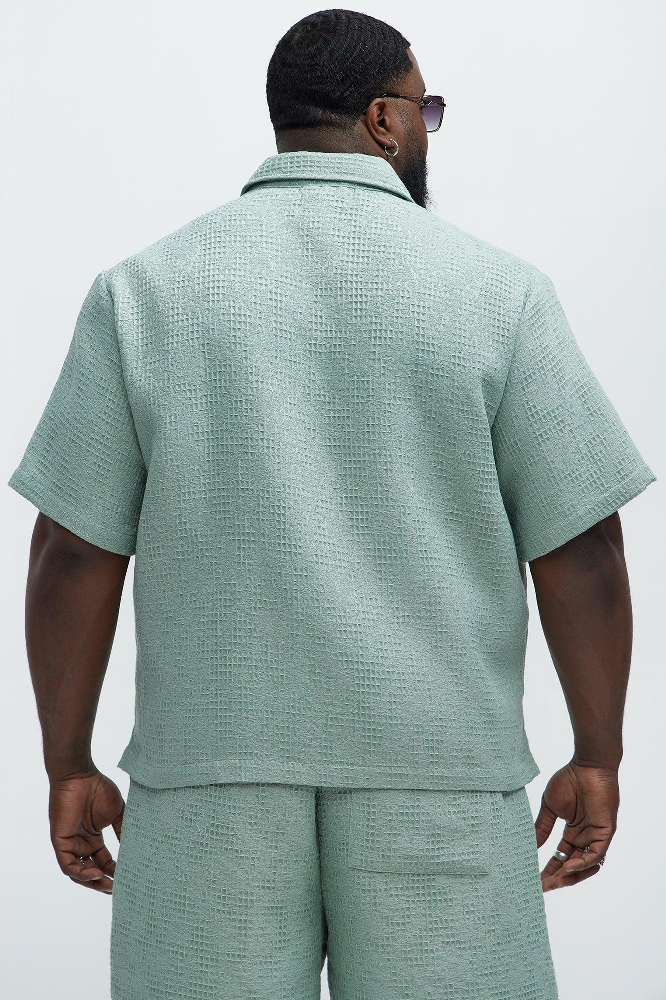 Subtle Waffle Texture Button Up Shirt - Sage Product Image