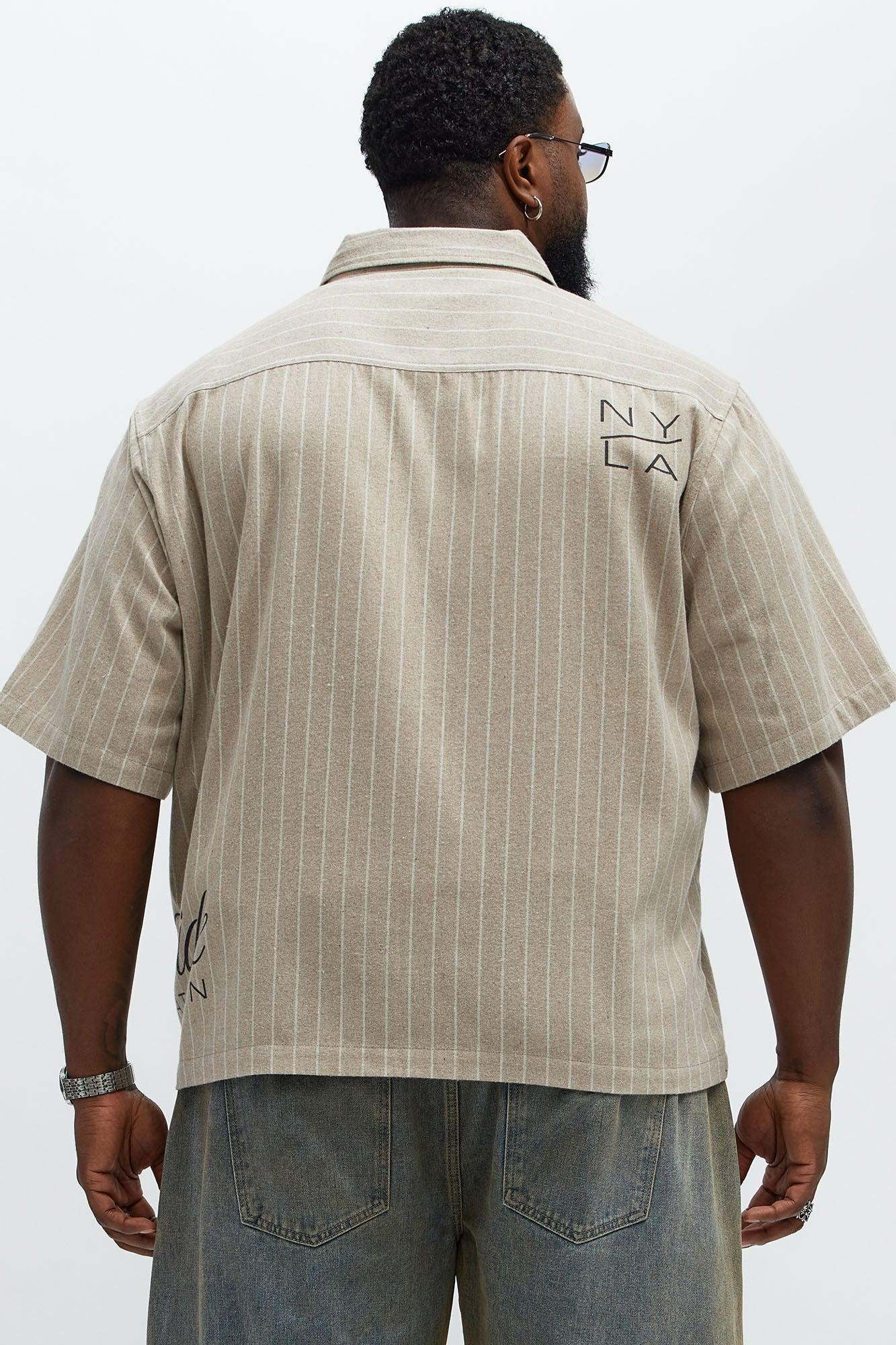 Worldwide Striped Cropped Button Up Shirt - Stone Male Product Image