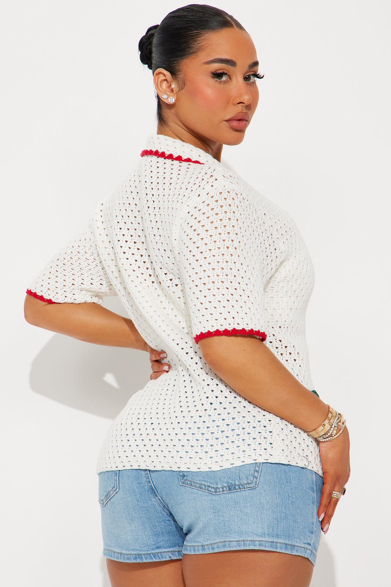 Give Me Cherries Crochet Shirt - White/combo Product Image