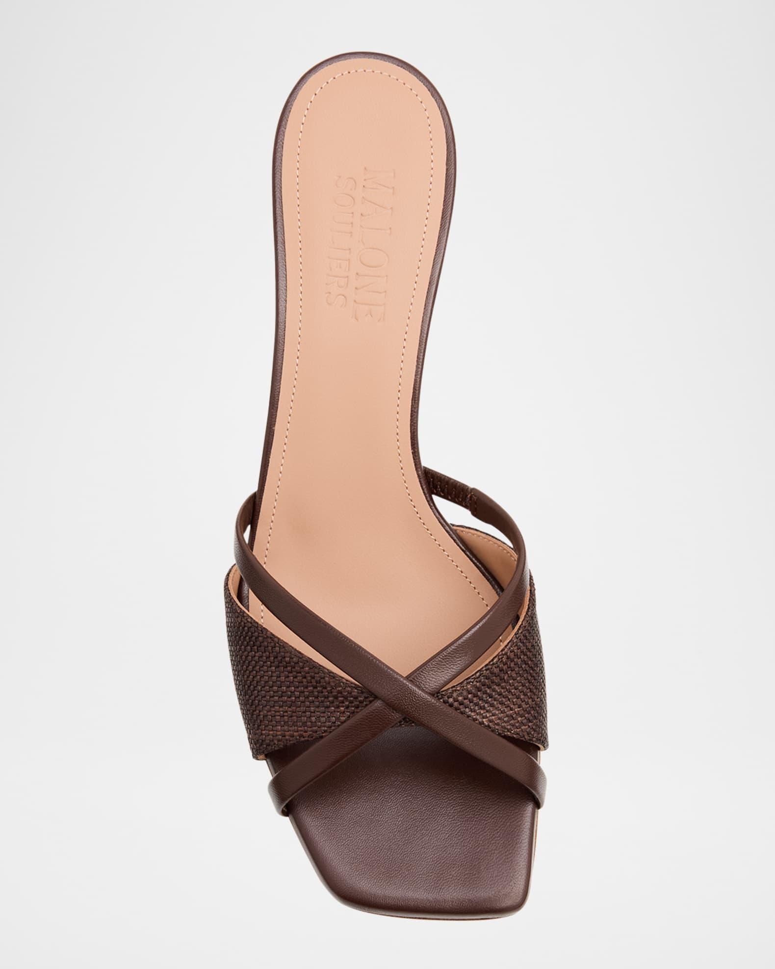 Raffia and Leather Kitten-Heel Sandals Product Image