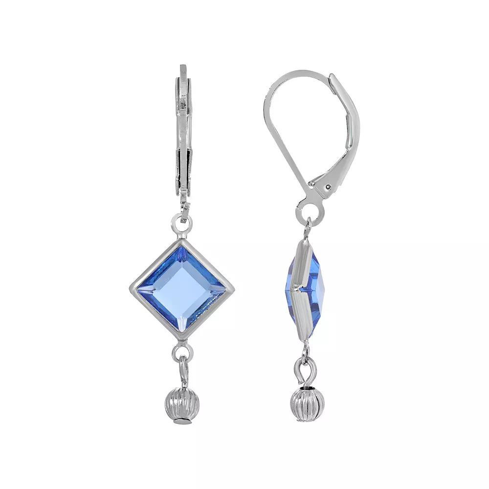 1928 Silver Tone Light Blue Crystal Square Drop Earrings, Women's Product Image