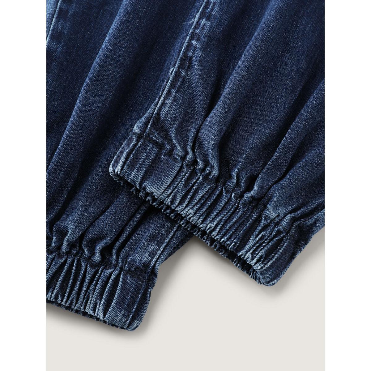 Plus Size Drawstring Waistband Jogger Jeans Women Denimindigo Leisure Tie knot Low stretch Slanted pocket Jeans BloomChic 24/3X Product Image