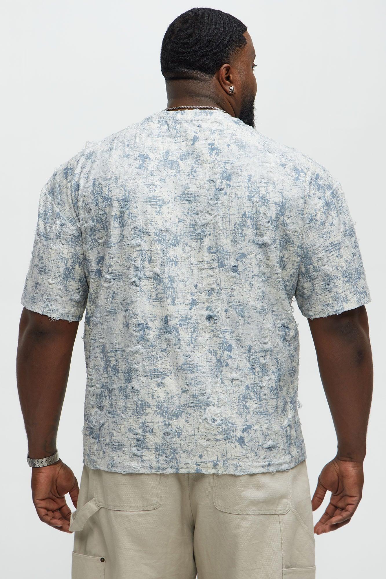 Distressed Relaxed Short Sleeve Tee Shirt - Cream Male Product Image