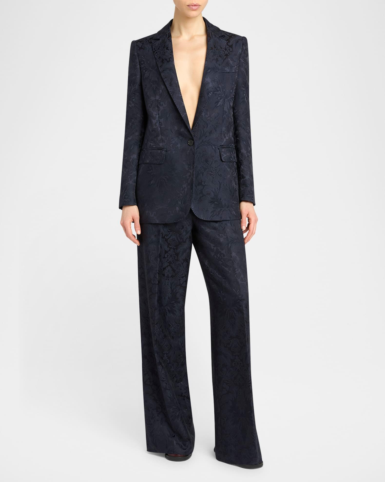 Mid-Rise Brocade Straight-Leg Trousers Product Image