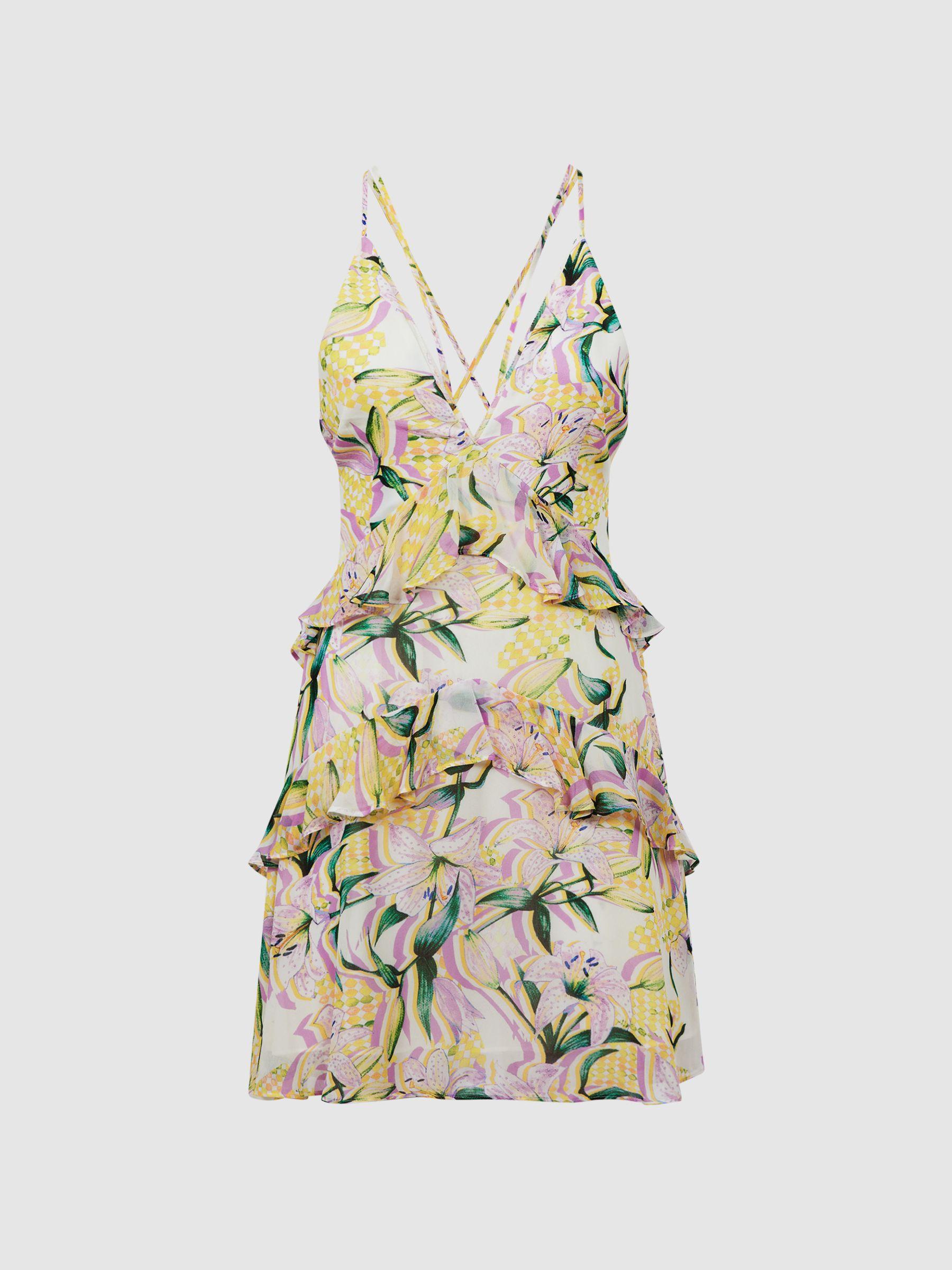 Floral Strappy Mini Dress in Yellow Product Image