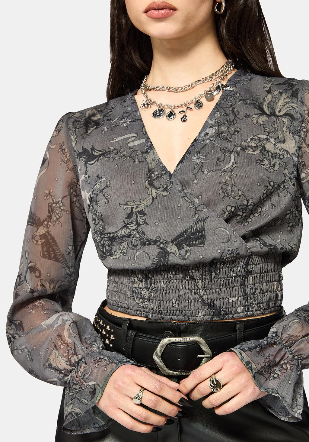Merunicorn Enchanted Forest Grey Chiffon Wrap Top Product Image