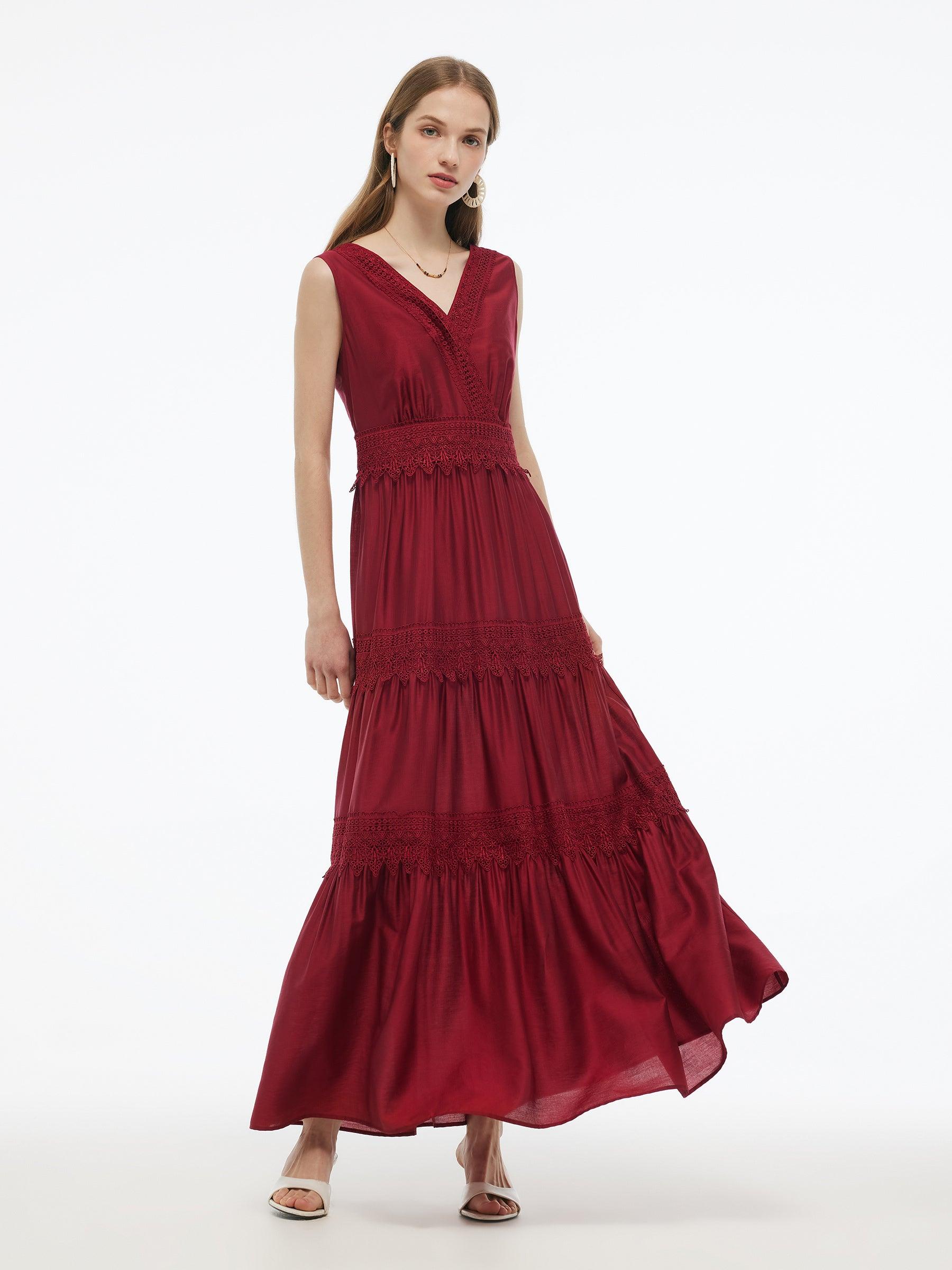 Tencel Lace Trim Women Maxi Vest Dress Product Image