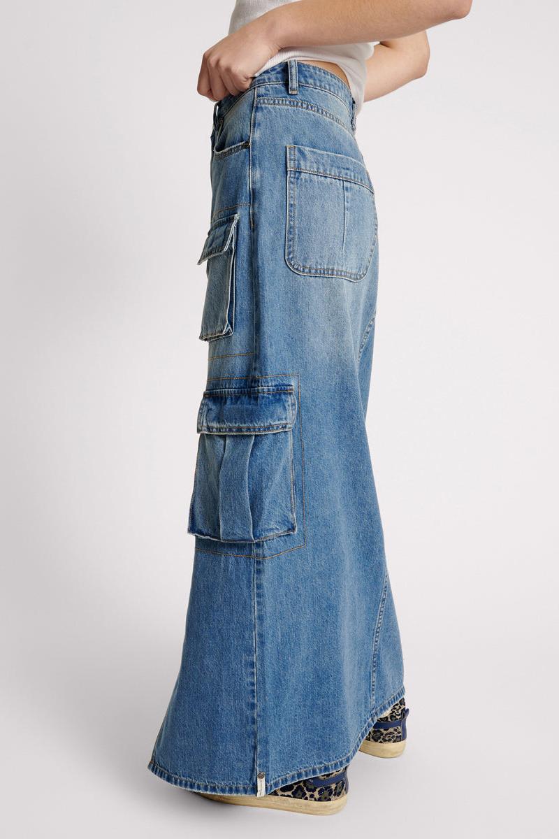 PACIFICA 90S CARGO POCKET COLUMN DENIM SKIRT Product Image
