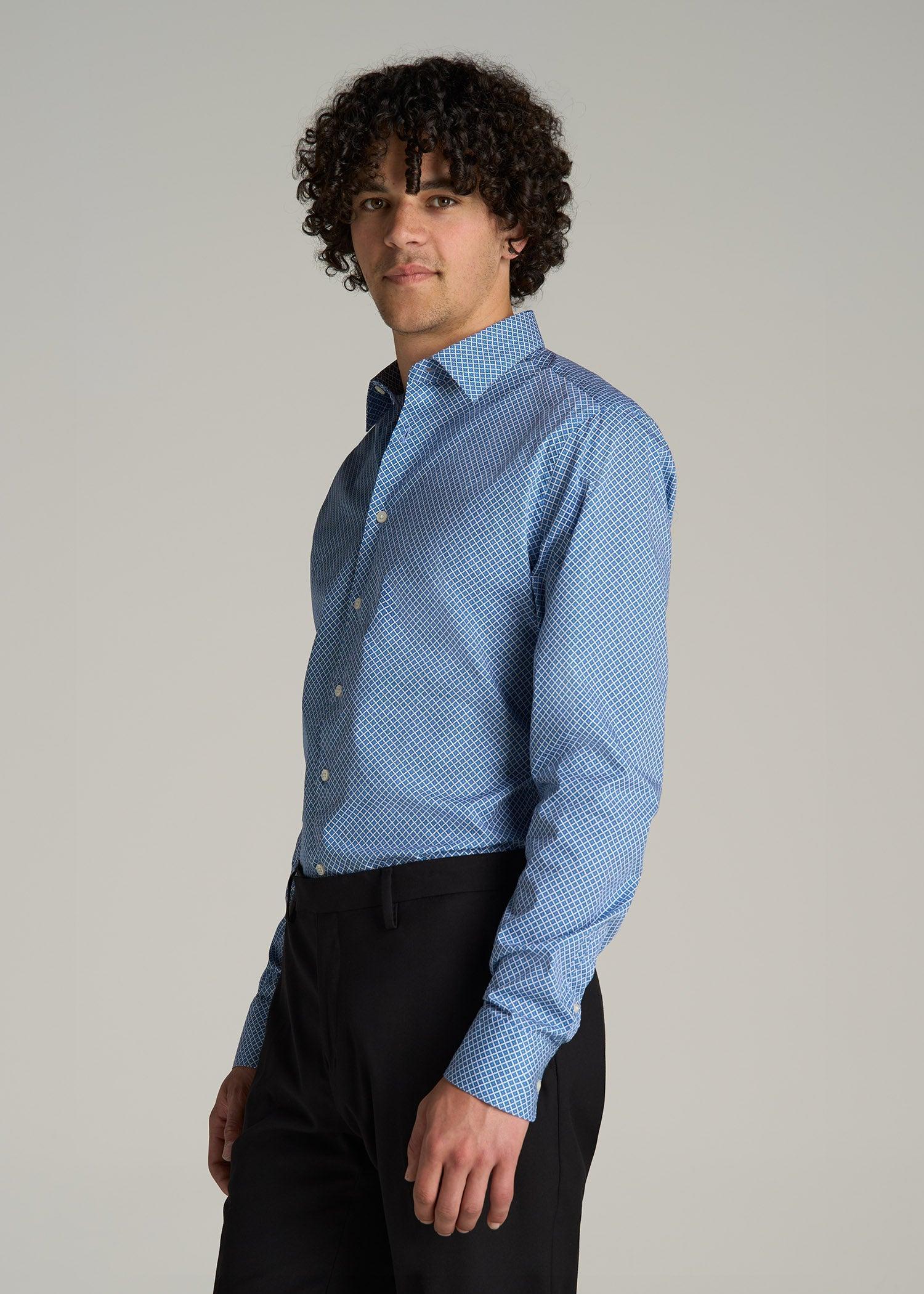 Premium Dress Shirt for Tall Men in Blue Geometric Male Product Image