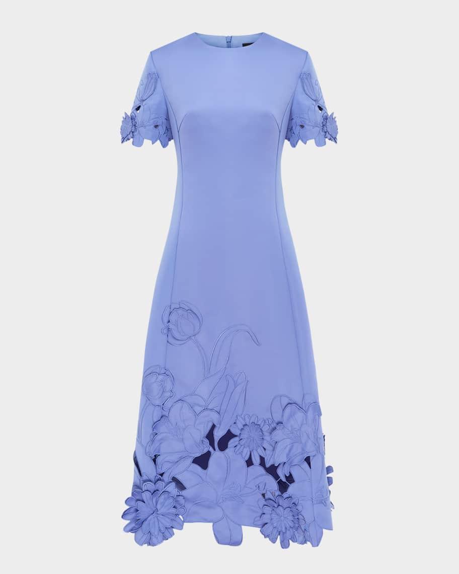 Caroline Floral-Embroidered Cutout Midi Dress Product Image