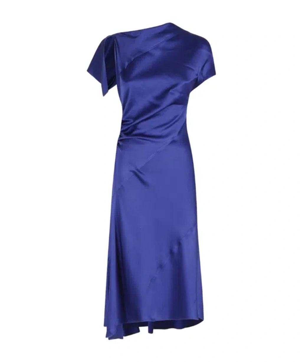 VICTORIA BECKHAM Womens Bright Indigo Asymmetric Twist Satin Midi Dress In Blue Product Image