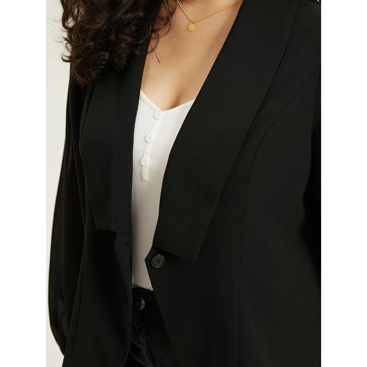 Plus Size Solid Suit Collar Gathered Blazer Black Women Dailywear Plain Elastic cuffs Sleeve Long Sleeve Suit Collar 22-24/3X Casual Blazers BloomChic Product Image