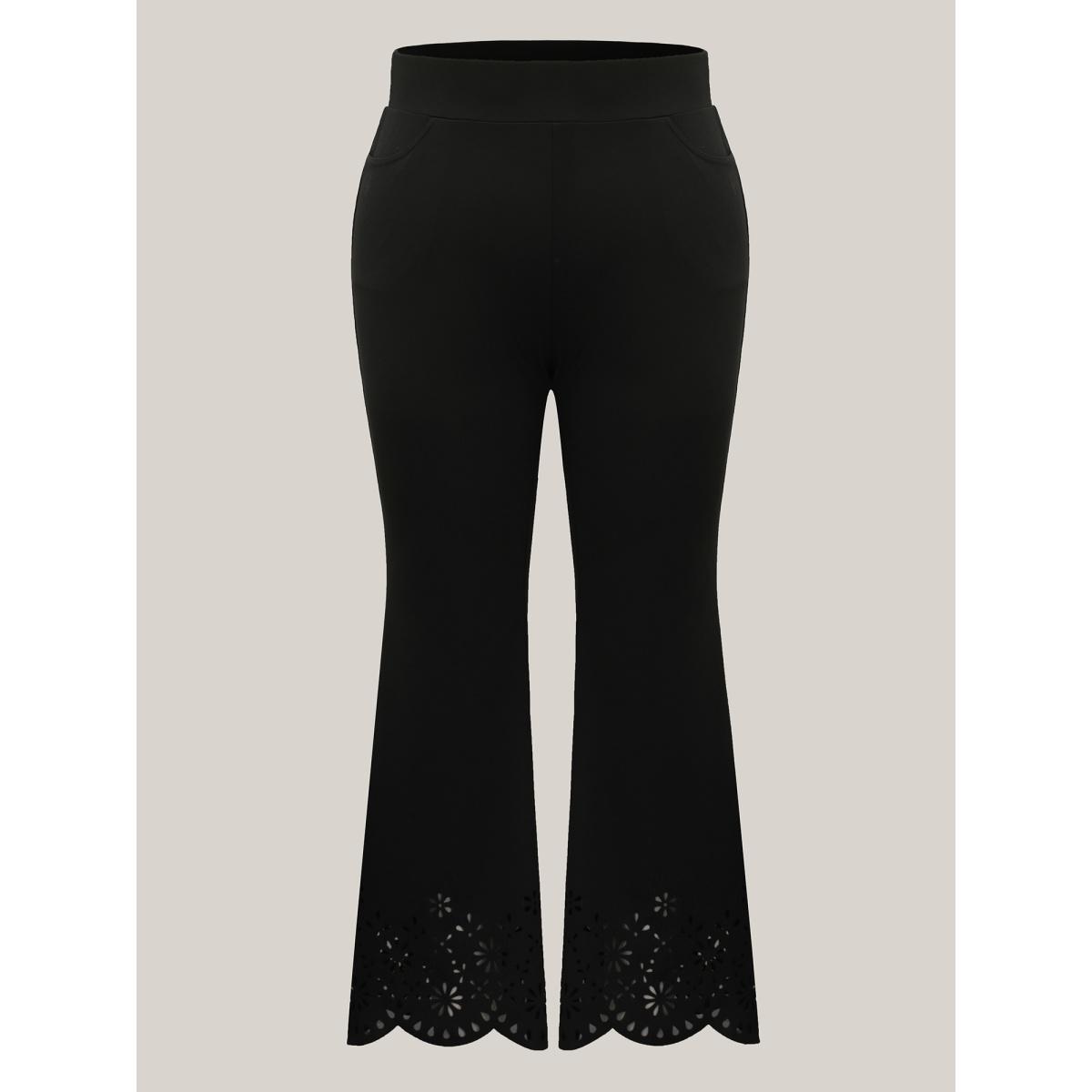Plus Size Scalloped Laser Cut Bootcut Pants Women Black Elegant Bootcut Mid Rise Everyday-Elegant Pants BloomChic 28/5X Product Image