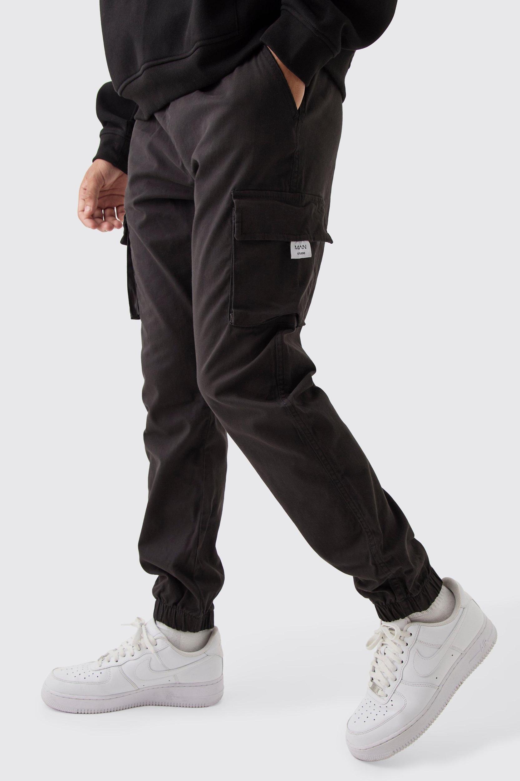 Slim Fit Elasticated Waist Woven Tab Cuffed Cargo Pants | boohooMAN USA Product Image