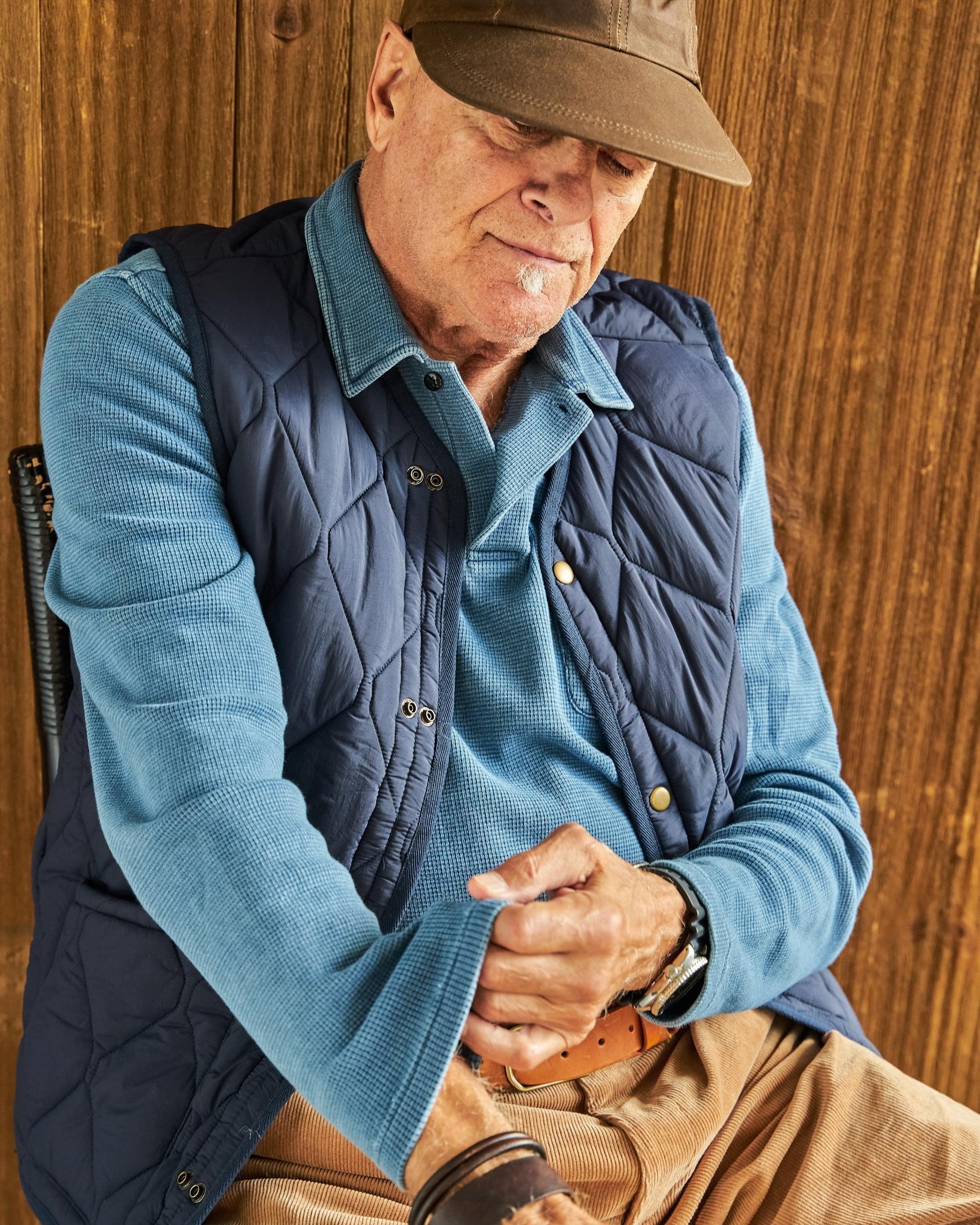 Long Sleeve Indigo Polo in Solid Waffle Knit Product Image