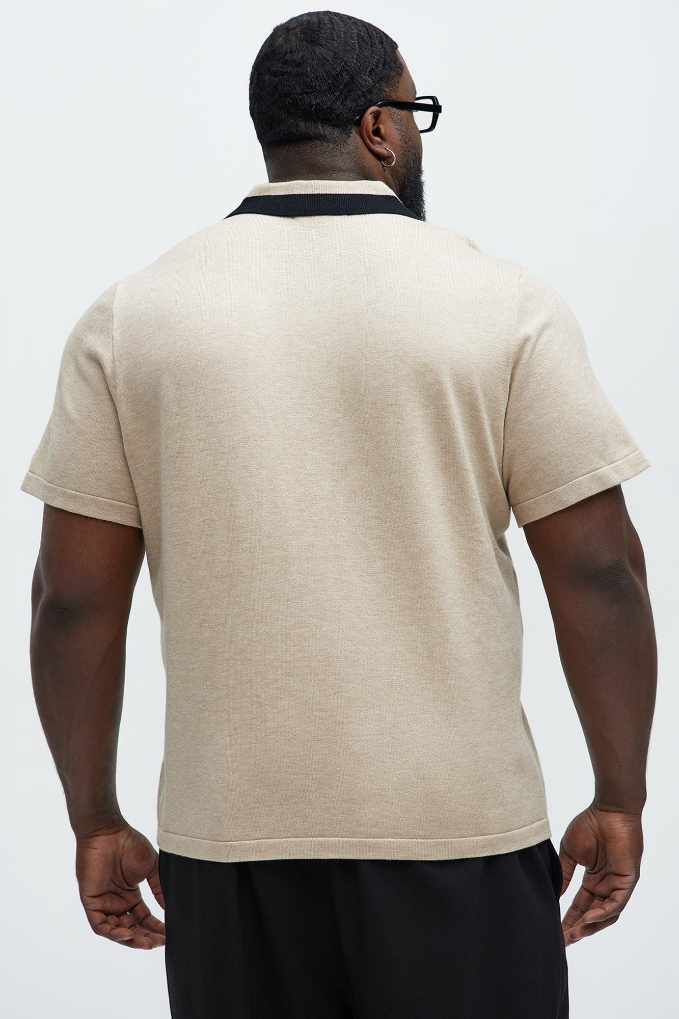 Contrast Collar Knit Polo - Tan Product Image