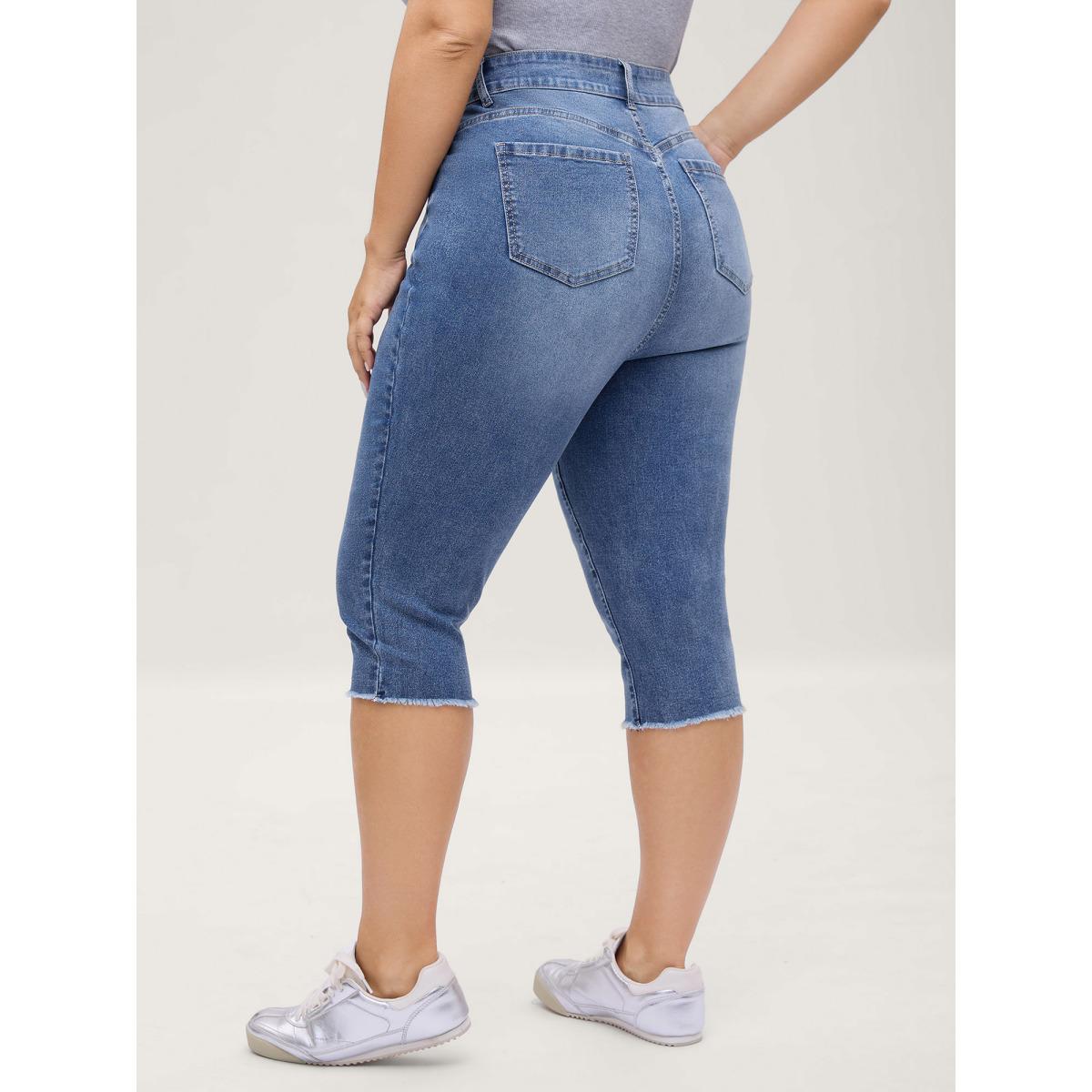 Plus Size No-Gap Waist Stretchy Faded Jeans Women Midblue Casual High stretch Slanted pocket Jeans BloomChic 20/2X Product Image