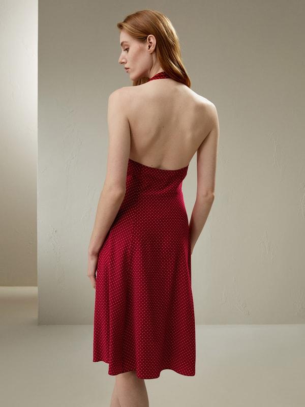 Polka Dot Halter Neck Silk Dress Product Image