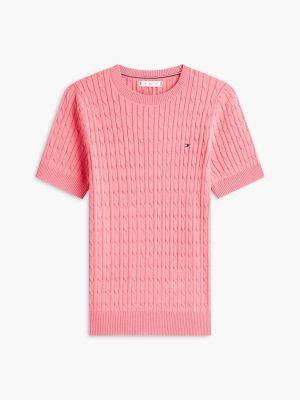 Short-Sleeve Cable Knit Sweater Product Image