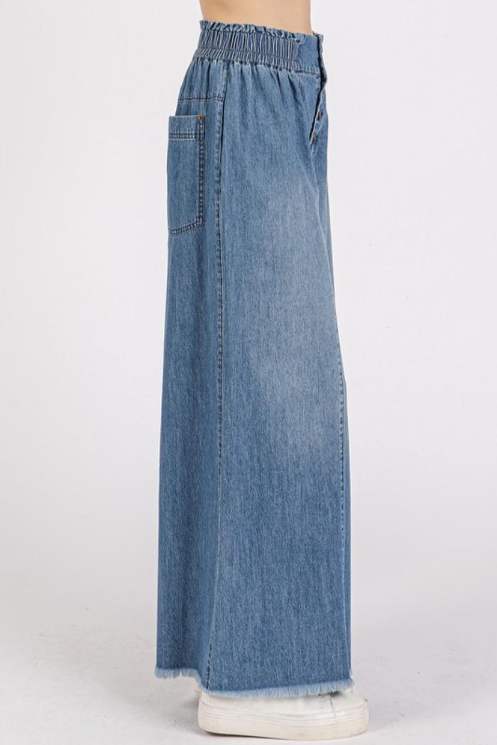 Button Fly Wide Leg Denim Pants Product Image