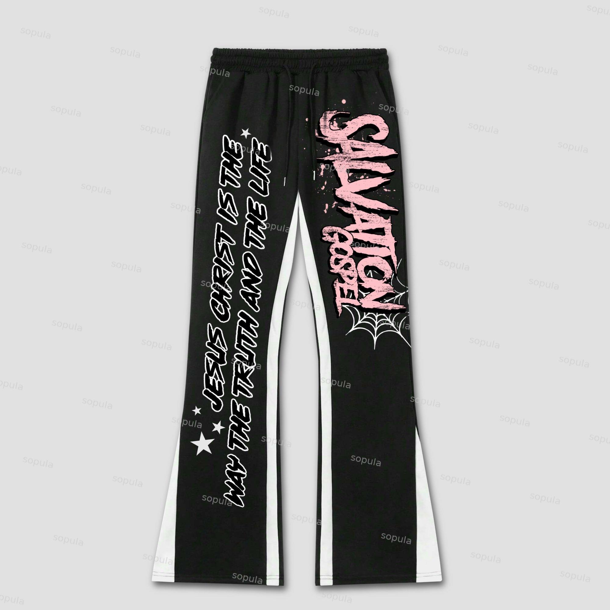 God Savior Old Retro Graphic Blocked Flared Sweatpants Product Image