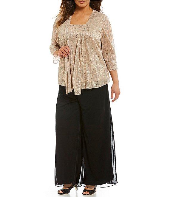 Alex Evenings Plus Size Tie-Detail Mesh Wide Leg Pants Product Image