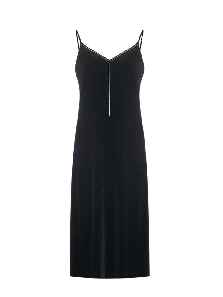 Silk Blend Spaghetti Strap Women Midi Velvet Dress Product Image