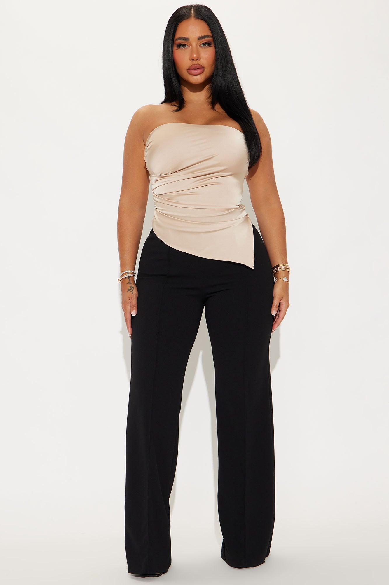 Valerie Asymmetrical Satin Top - Taupe Product Image